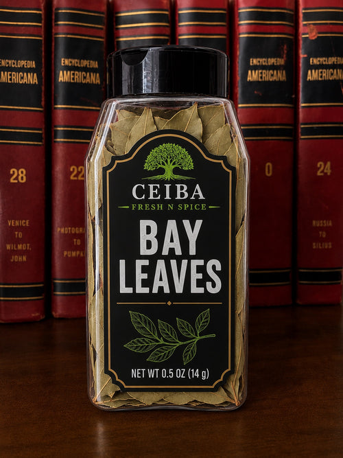 Ceiba Fresh N Spice whole bay leaves in a 0.5 oz jar
