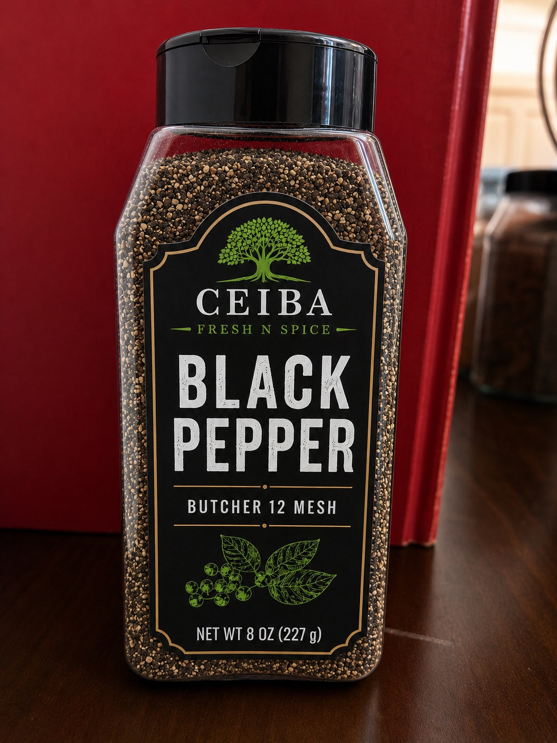 Ceiba Fresh N Spice butcher-grind 12 mesh black pepper in an 8 oz jar