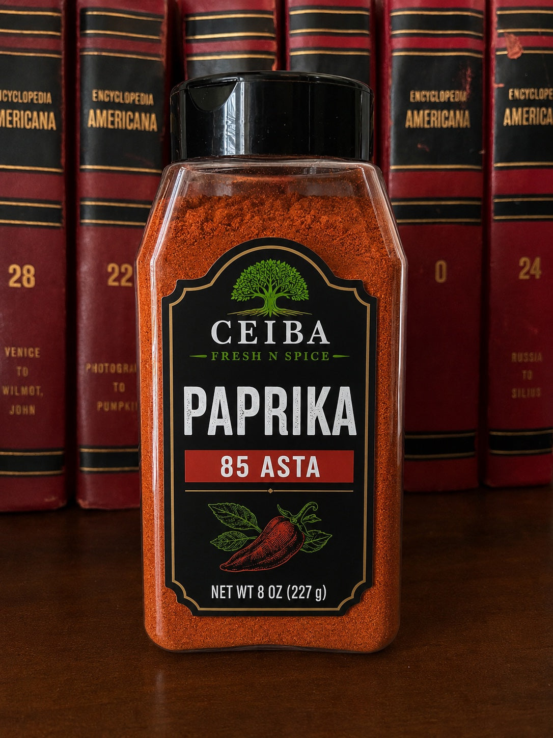 Ceiba Fresh N Spice paprika 85 ASTA color grade in an 8 oz jar