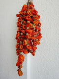 Red Bell Pepper, Diced - Vertical shot of vibrant dried orange bell peppers against a white wall, perfect for mobile wallpaper.